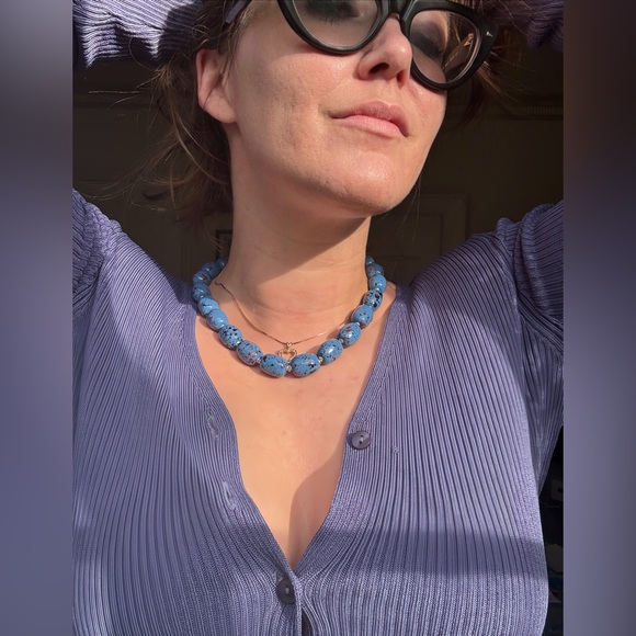 Vintage Jewelry - 60s Vintage Blue Beaded Necklace